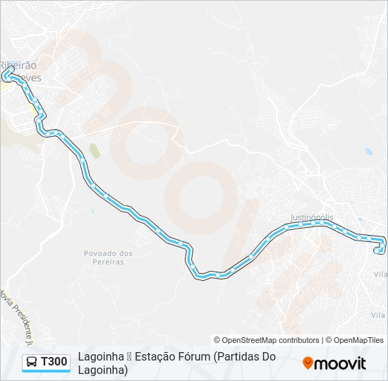Mapa da linha T300 de ônibus