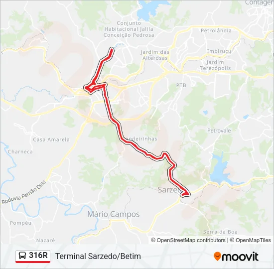 316R Bus Line Map