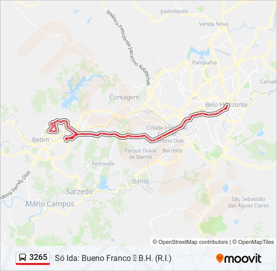 Mapa da linha 3265 de ônibus