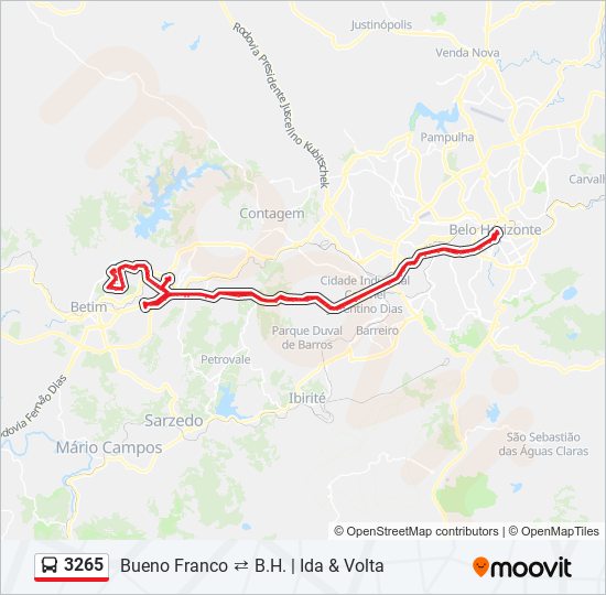 Mapa da linha 3265 de ônibus