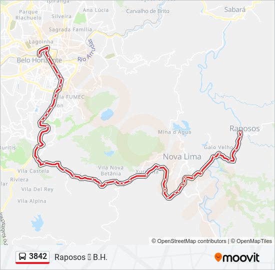 Mapa da linha 3842 de ônibus