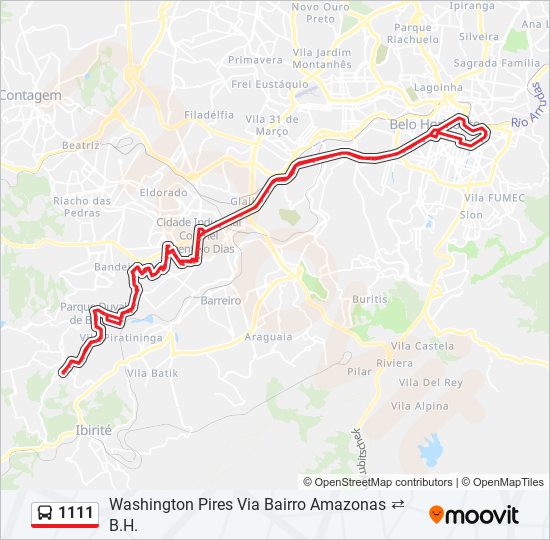 Mapa da linha 1111 de ônibus