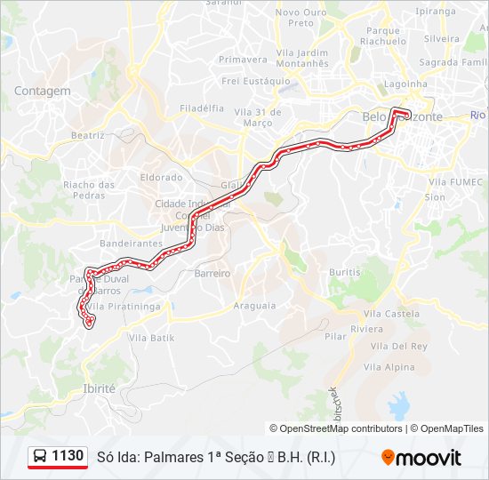 Mapa da linha 1130 de ônibus