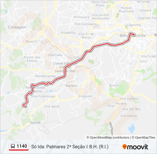 Mapa da linha 1140 de ônibus