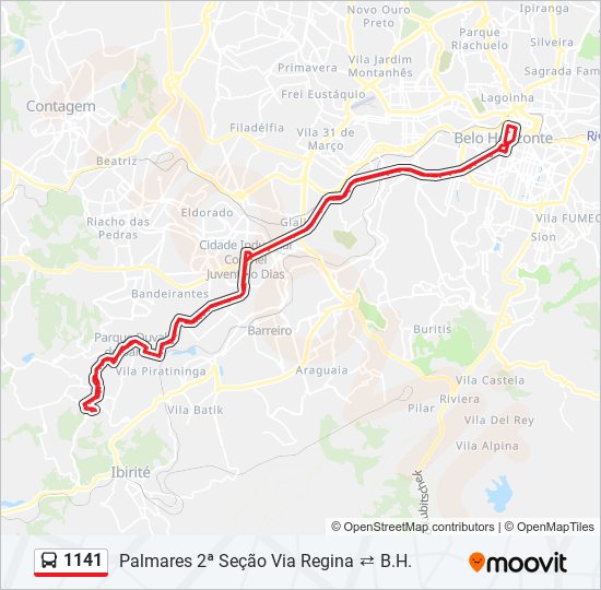 Mapa da linha 1141 de ônibus