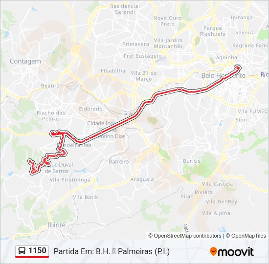 Mapa da linha 1150 de ônibus