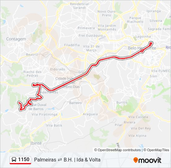 Mapa da linha 1150 de ônibus