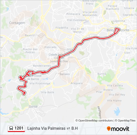 Mapa da linha 1201 de ônibus