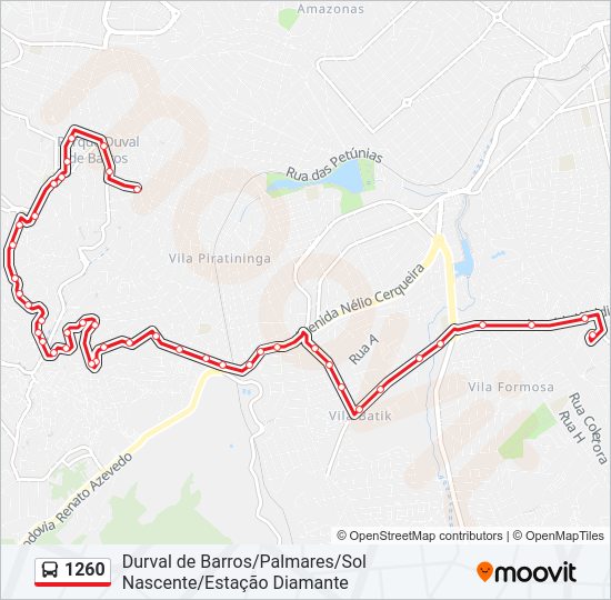Mapa da linha 1260 de ônibus