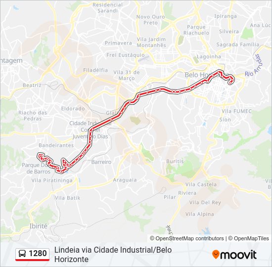 Mapa da linha 1280 de ônibus