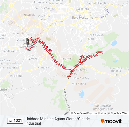 Mapa da linha 1321 de ônibus