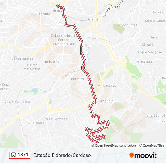 Mapa da linha 1371 de ônibus