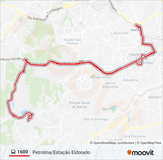 Mapa da linha 1600 de ônibus