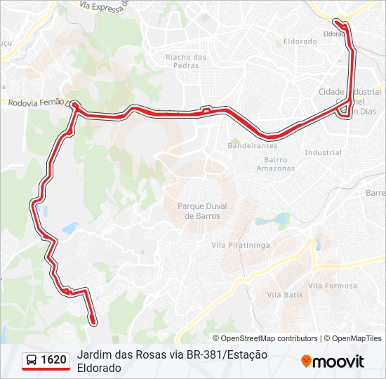 Mapa da linha 1620 de ônibus