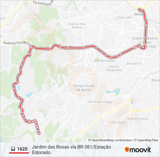 Mapa da linha 1620 de ônibus