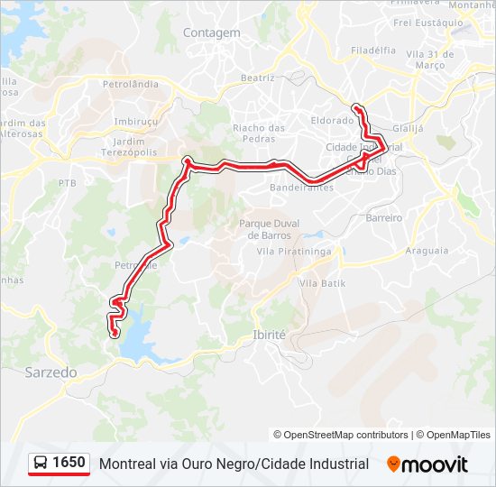 Mapa da linha 1650 de ônibus