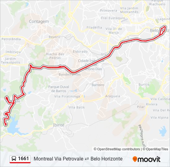 Mapa da linha 1661 de ônibus