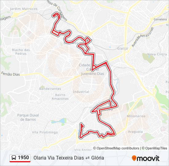 Mapa da linha 1950 de ônibus