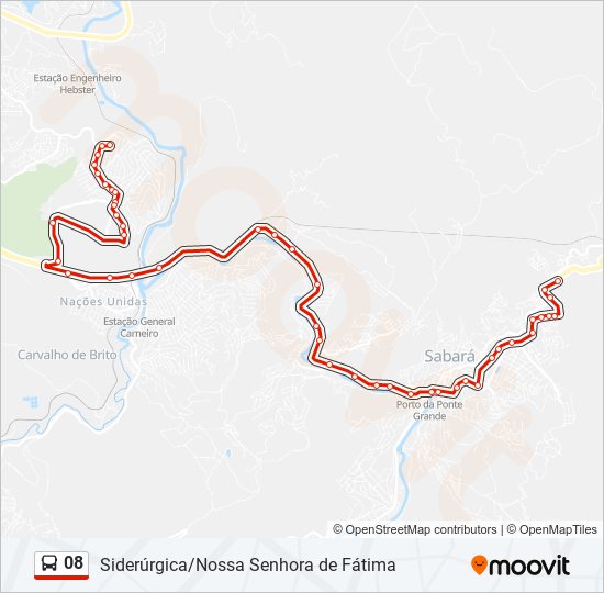 Mapa da linha 08 de ônibus