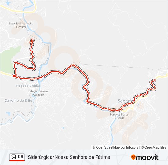 Mapa da linha 08 de ônibus