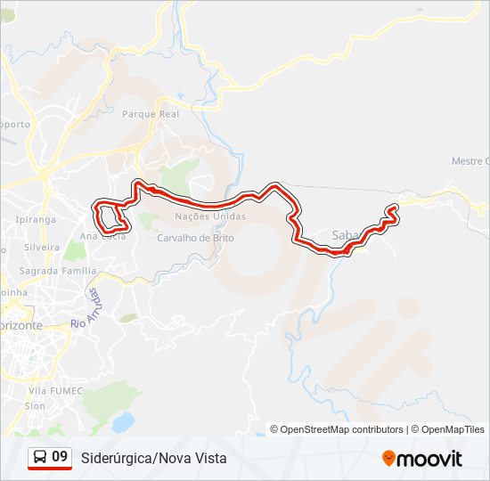 Mapa da linha 09 de ônibus