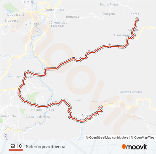 Mapa da linha 10 de ônibus