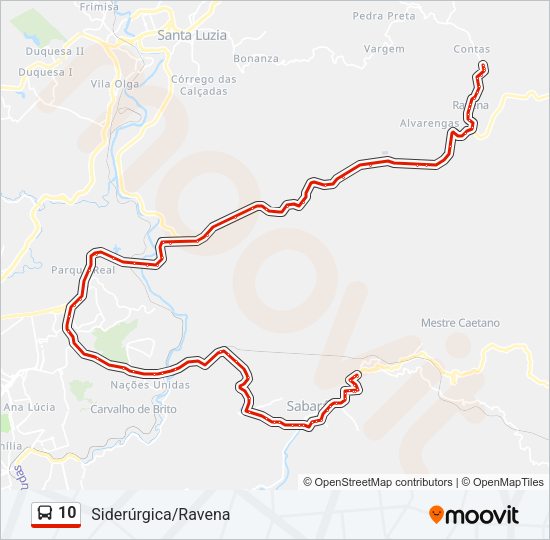 Mapa da linha 10 de ônibus