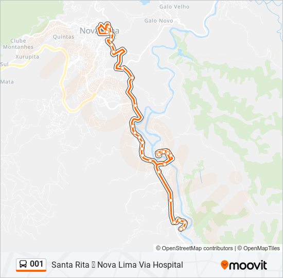 Mapa da linha 001 de ônibus