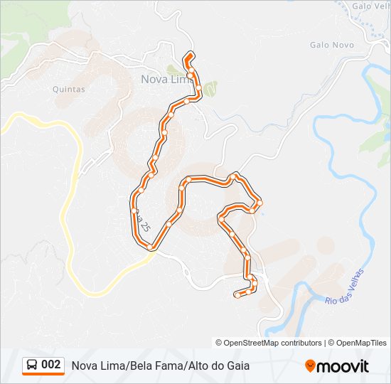 Mapa da linha 002 de ônibus