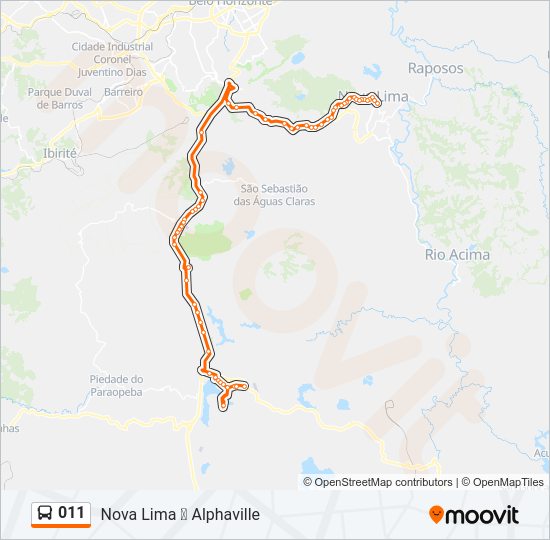 Mapa da linha 011 de ônibus