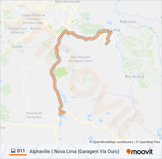 Mapa da linha 011 de ônibus