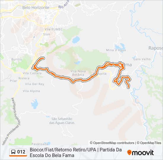 Mapa da linha 012 de ônibus