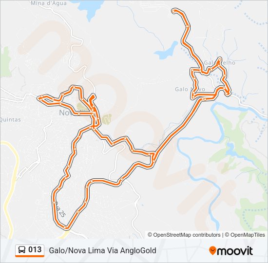 Mapa da linha 013 de ônibus