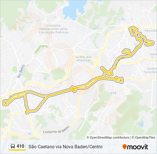 Mapa da linha 410 de ônibus