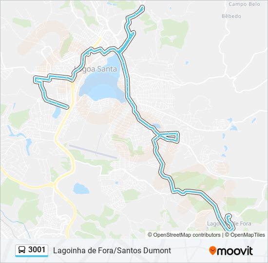 Mapa da linha 3001 de ônibus