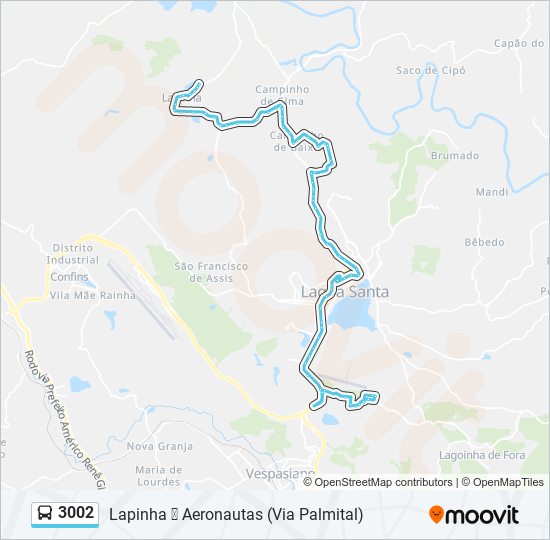Mapa da linha 3002 de ônibus