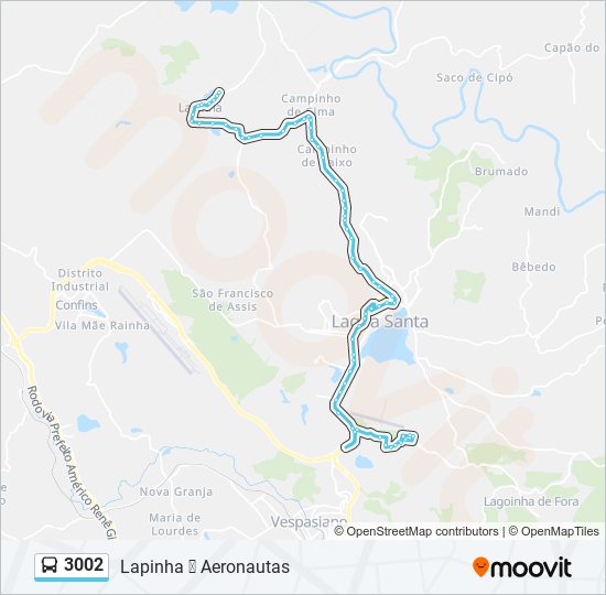 Mapa da linha 3002 de ônibus