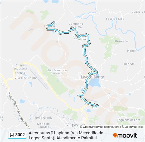 Mapa da linha 3002 de ônibus