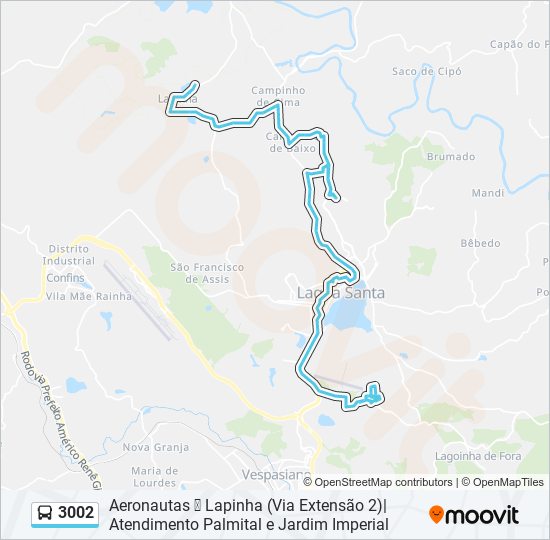 Mapa da linha 3002 de ônibus