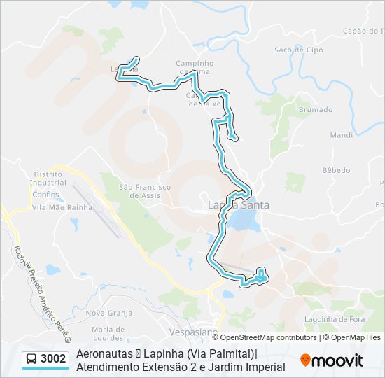 Mapa da linha 3002 de ônibus