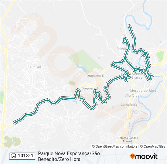 Mapa da linha 1013-1 de ônibus