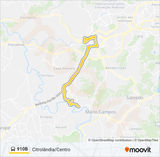 Mapa da linha 910B de ônibus