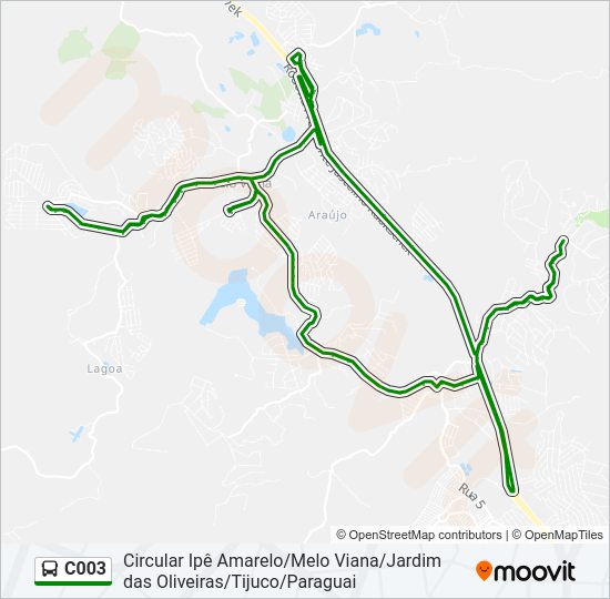 Mapa da linha C003 de ônibus