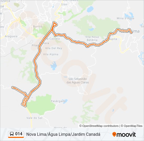 Mapa da linha 014 de ônibus