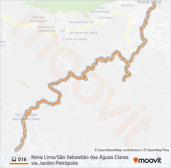 Mapa da linha 016 de ônibus