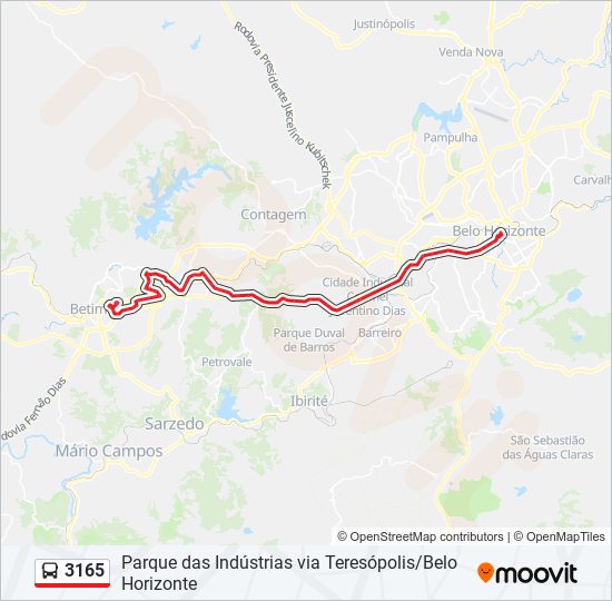 Mapa da linha 3165 de ônibus