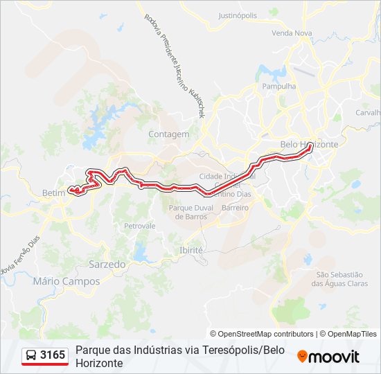 Mapa da linha 3165 de ônibus