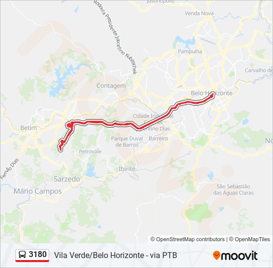 Mapa da linha 3180 de ônibus