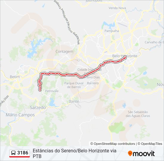 Mapa da linha 3186 de ônibus