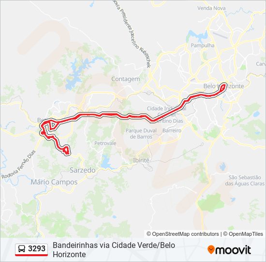 Mapa da linha 3293 de ônibus